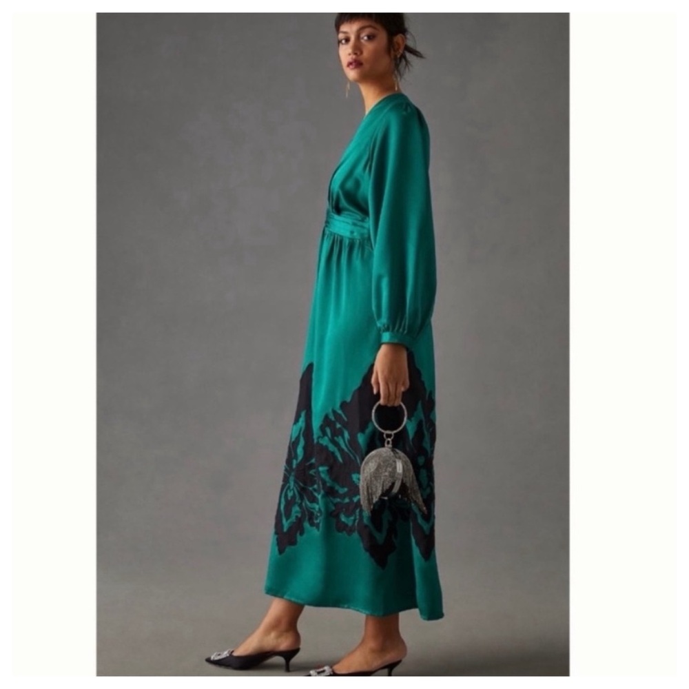 NWT Ssle Anthropologie Nikasha Emerald Green Embroidered Appliqué Maxi Dress - Picture 5 of 14